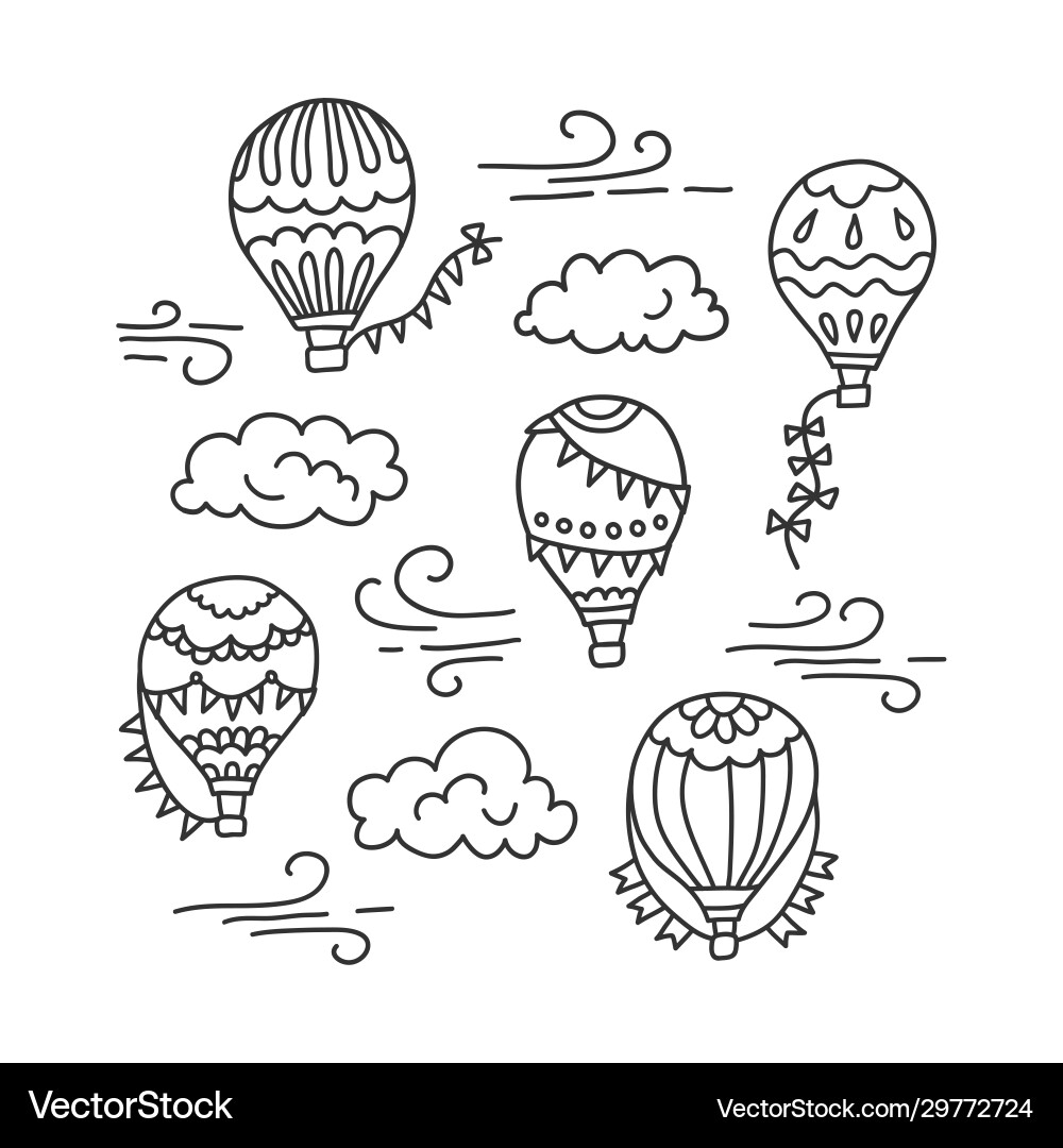 Hot air balloon and clouds hand drawn Vector Image