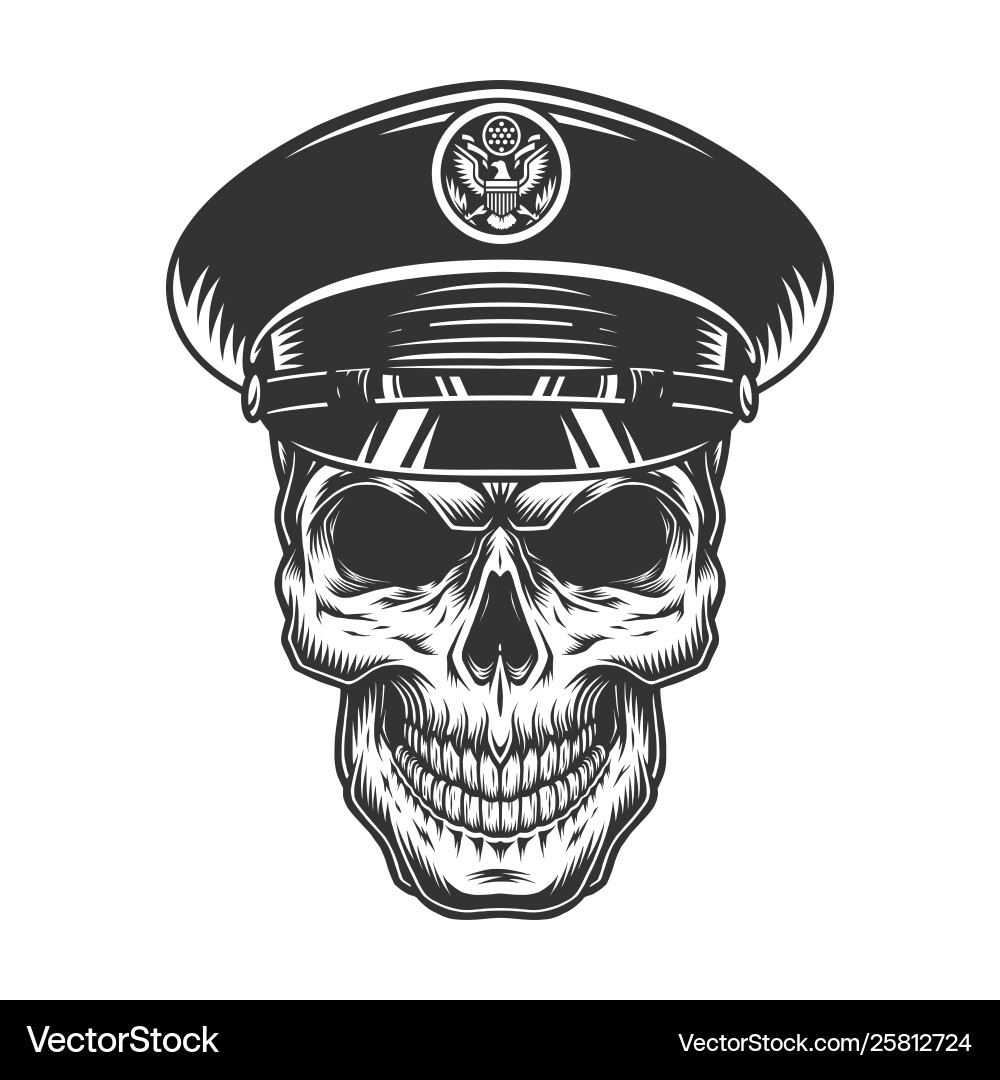 Military Skull in Black Hat Vector Image