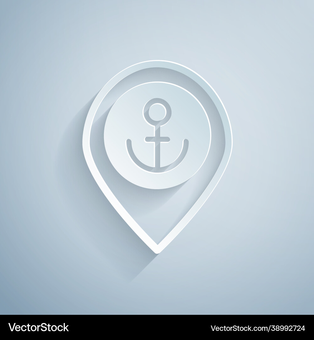 Paper cut map pointer with anchor icon isolated Vector Image