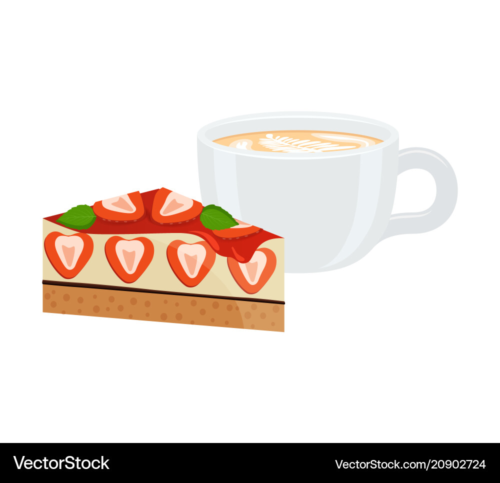 Strawberry Latte with Cake Vector Image