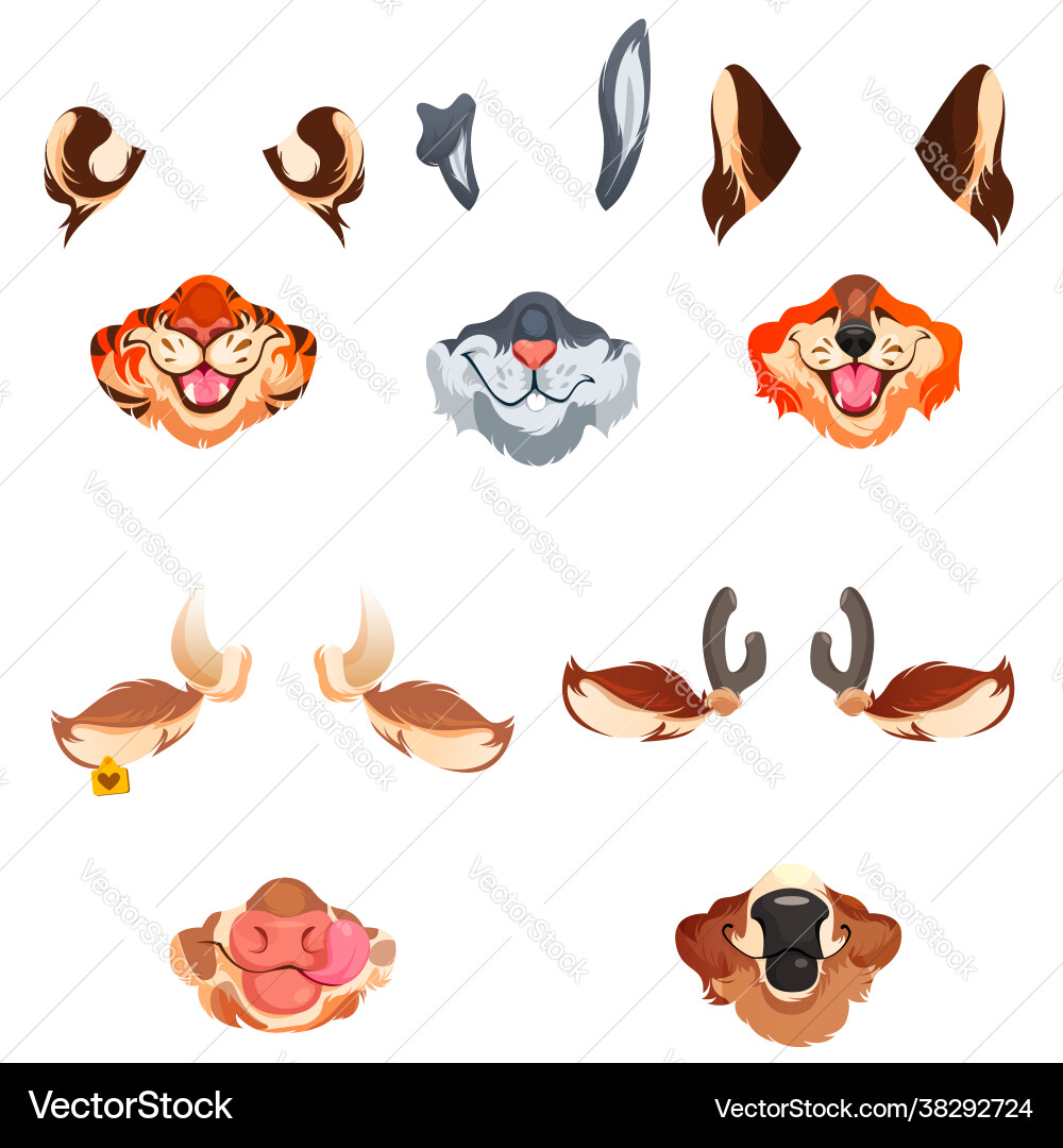 Tier Gesichtsmasken für soziale Netzwerke Selfie Tier Gesichtsmasken für soziale Netzwerke Selfie vektorbild