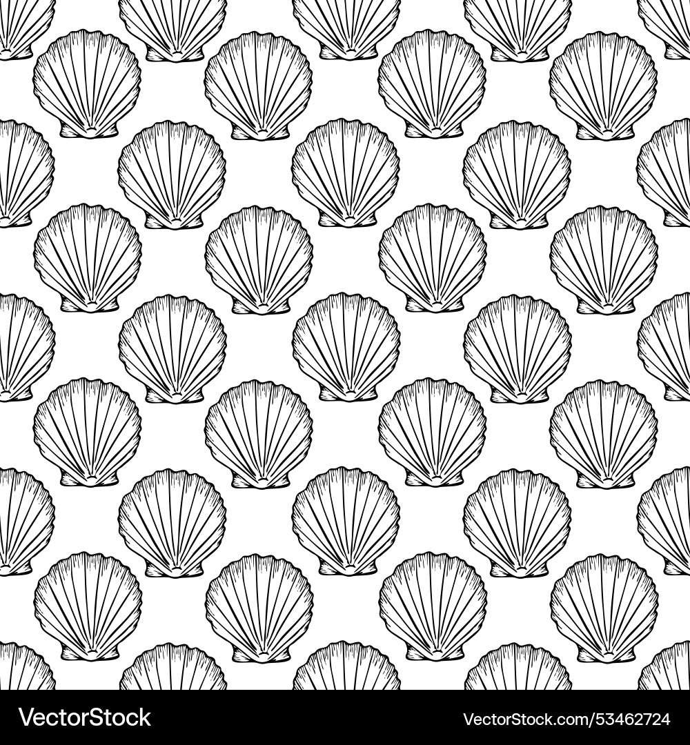 Underwater seamless pattern with seashells line Underwater seamless pattern with seashells line Vector Image