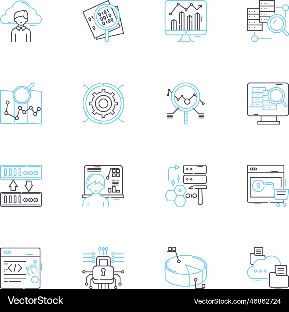 Vast data insights linear icons set analytics vector image