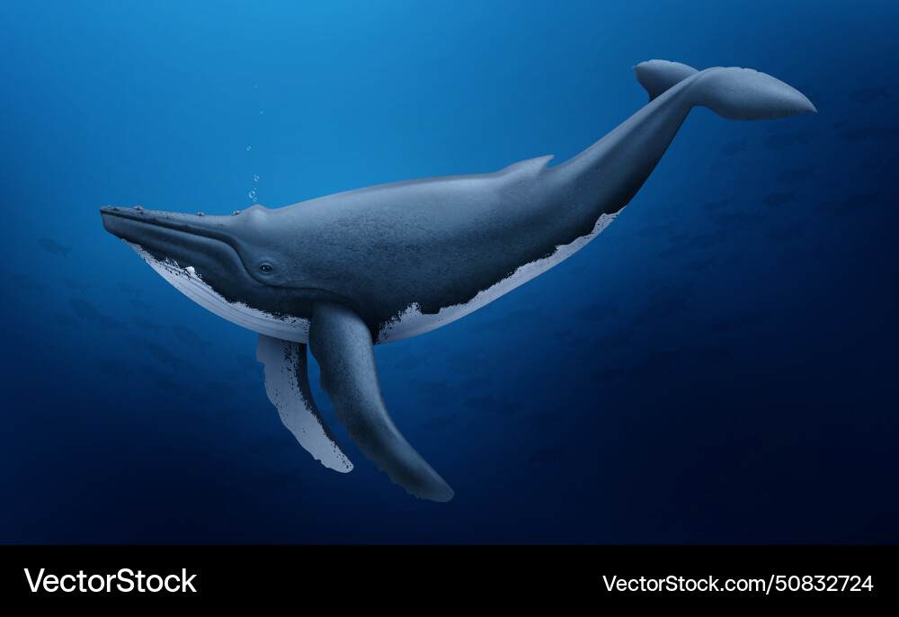 Whale at depth realistic composition Royalty Free Vector