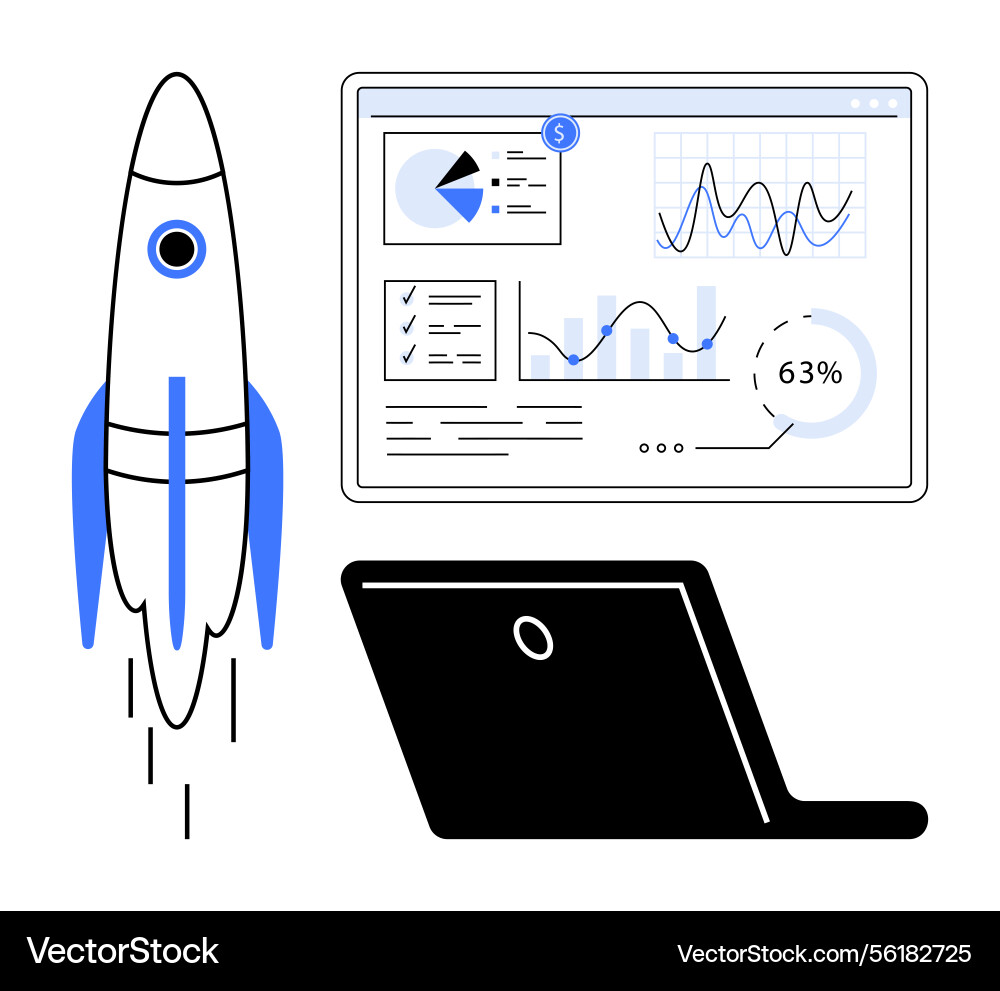 Data-driven startup growth with rocket launch vector image