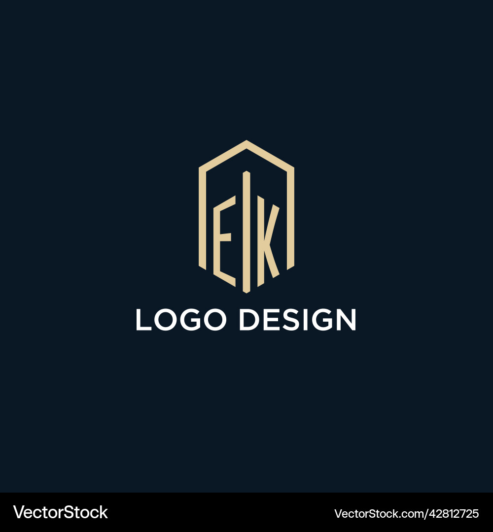 Ek initial monogram logo with hexagonal shape Vector Image
