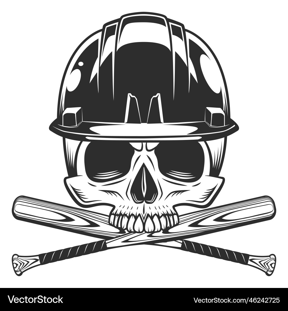 Half skull in hard hat with baseball bat Half skull in hard hat with baseball bat vector image