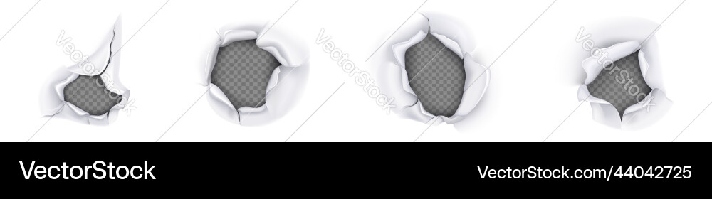 Holes in paper pages with torn curve edges set vector image