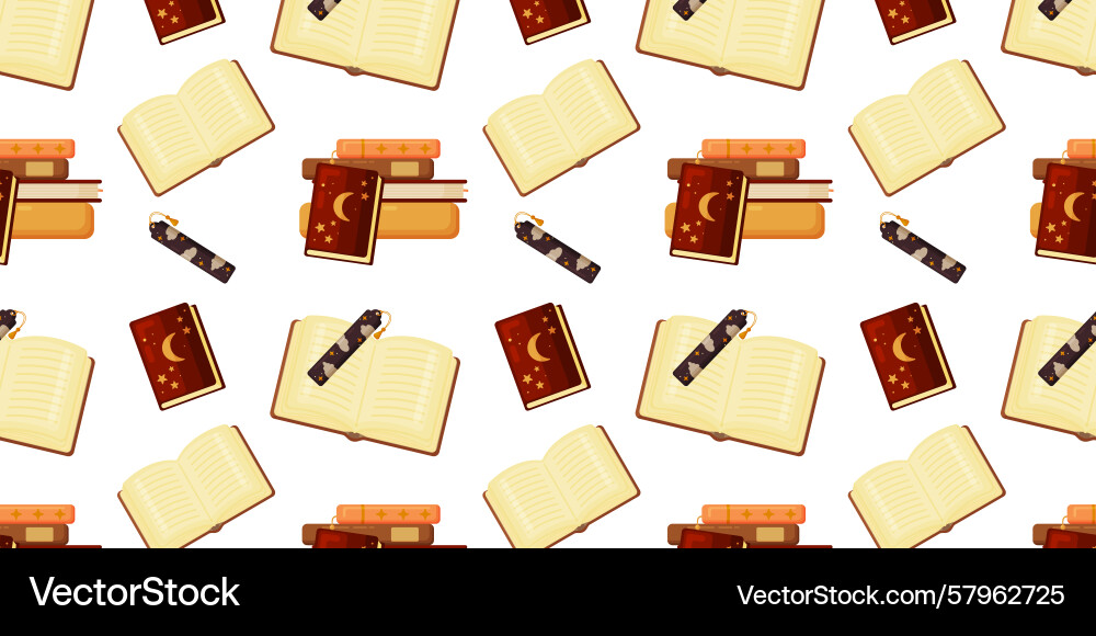 Magical Book Pattern with Celestial Elements Vector Image