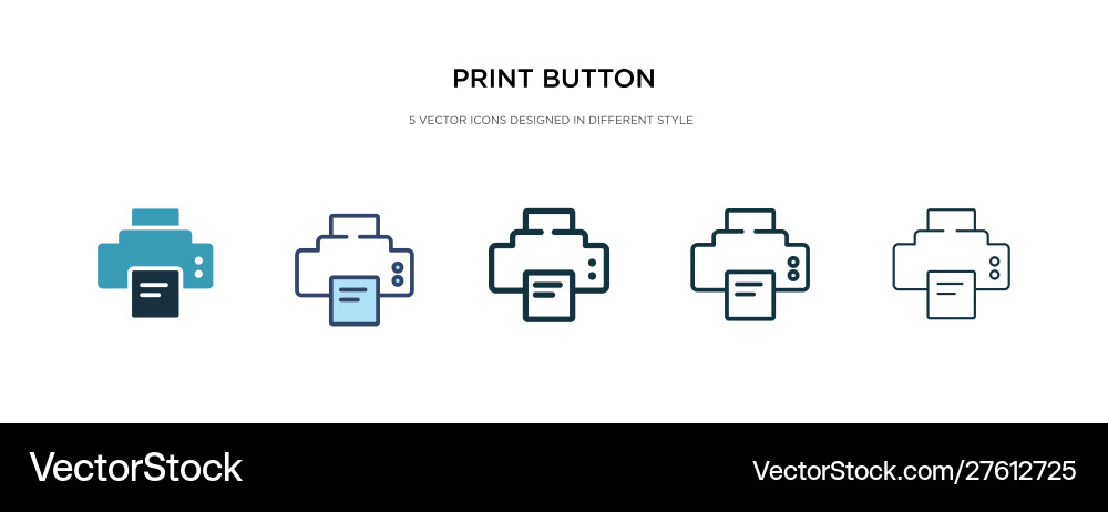 Print button icon in different style two colored Print button icon in different style two colored vector image