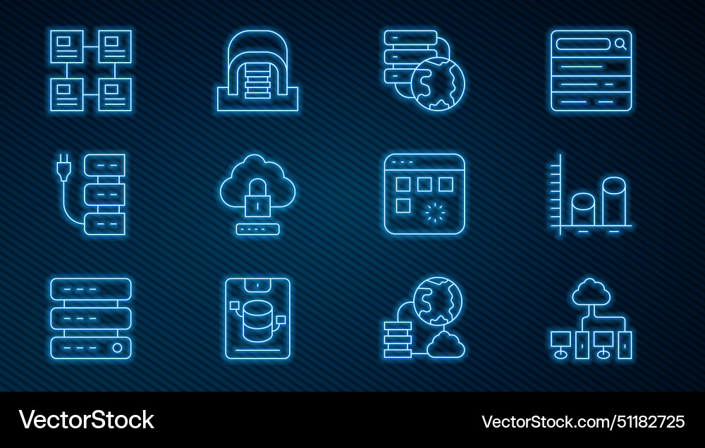 Set line computer network data analysis Set line computer network data analysis vector image