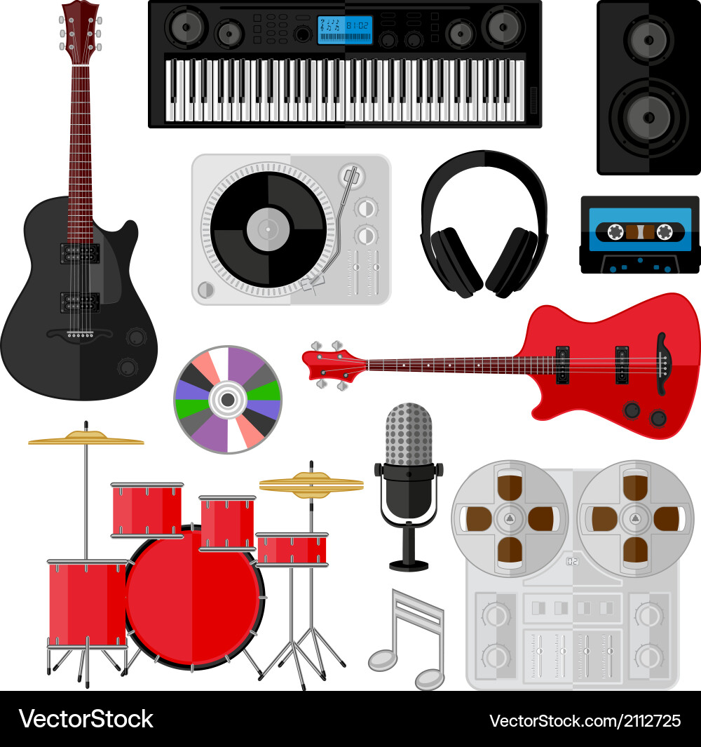 Set of music and sound objects isolated on white Vector Image