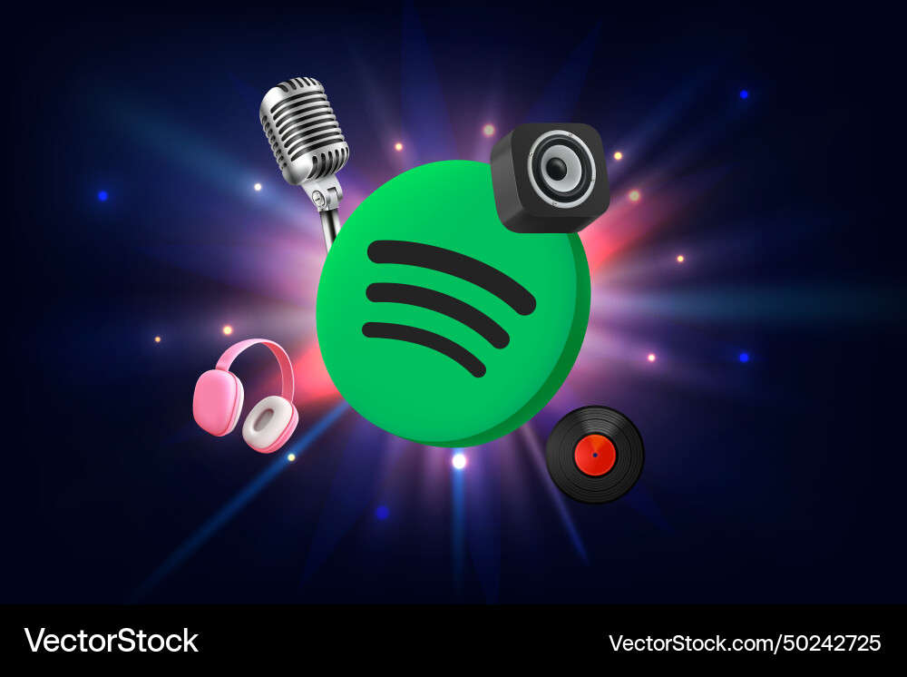 Spotify app 3d icon with different audio elements vector image