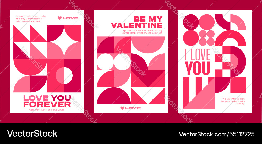 Valentines day posters with geometric shapes Valentines day posters with geometric shapes vector image