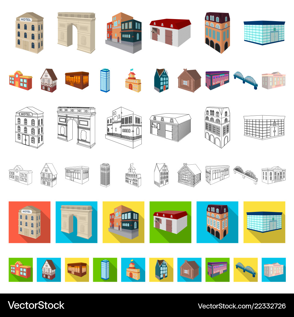 Building and architecture cartoon icons in set Building and architecture cartoon icons in set vector image