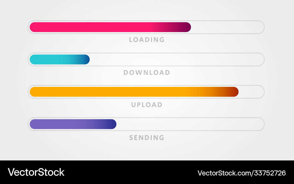 Colorful loading bar set download and upload Colorful loading bar set download and upload vector image