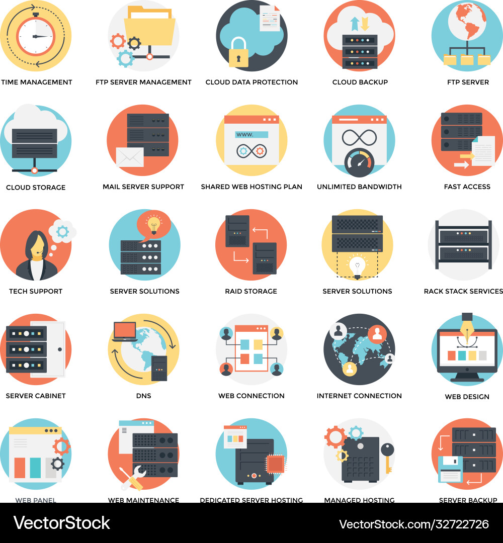 Flat icons set web hosting vector image