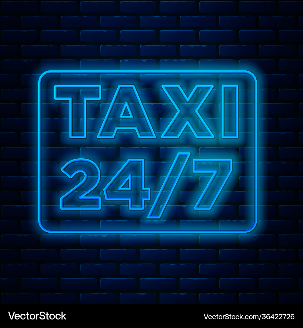 Glowing neon line map pointer with taxi icon vector image