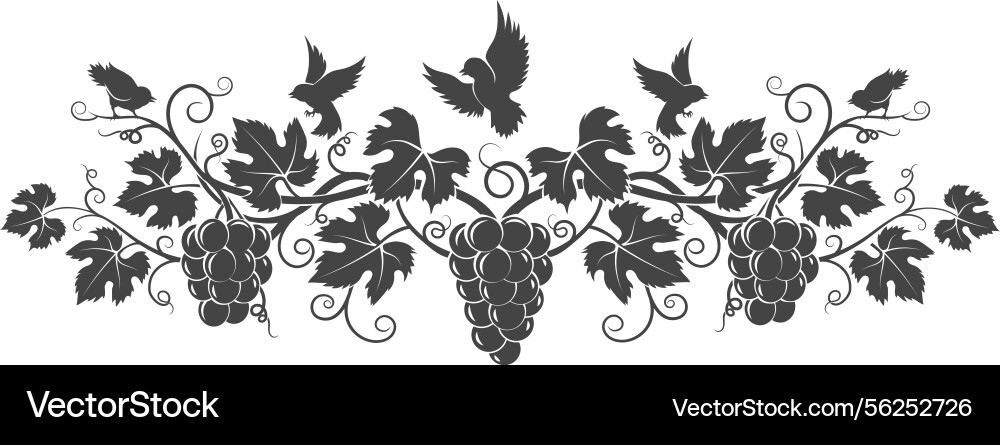 Grape branch and little birds pattern Grape branch and little birds pattern vector image