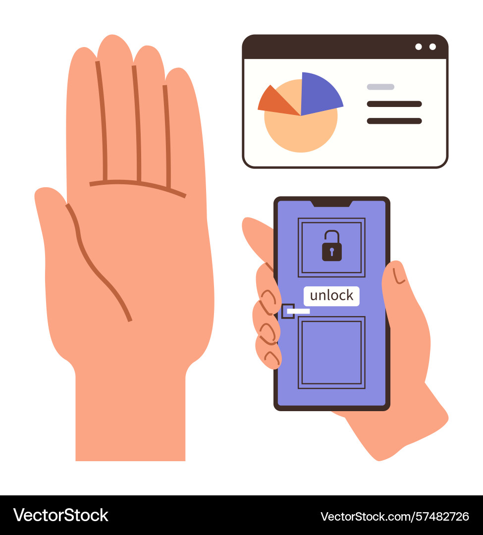 Hand biometric authentication unlocking smartphone vector image