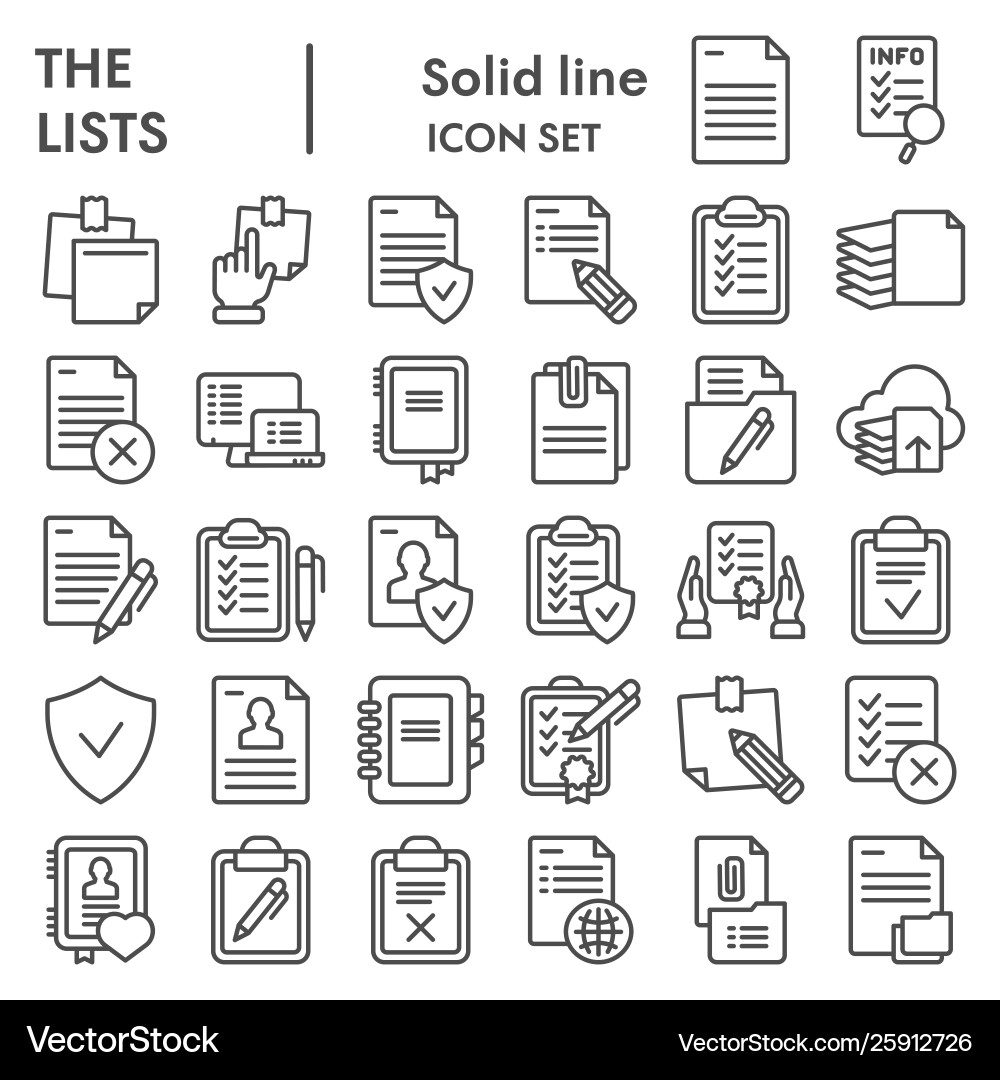 Lists line icon set documents symbols collection Lists line icon set documents symbols collection vector image