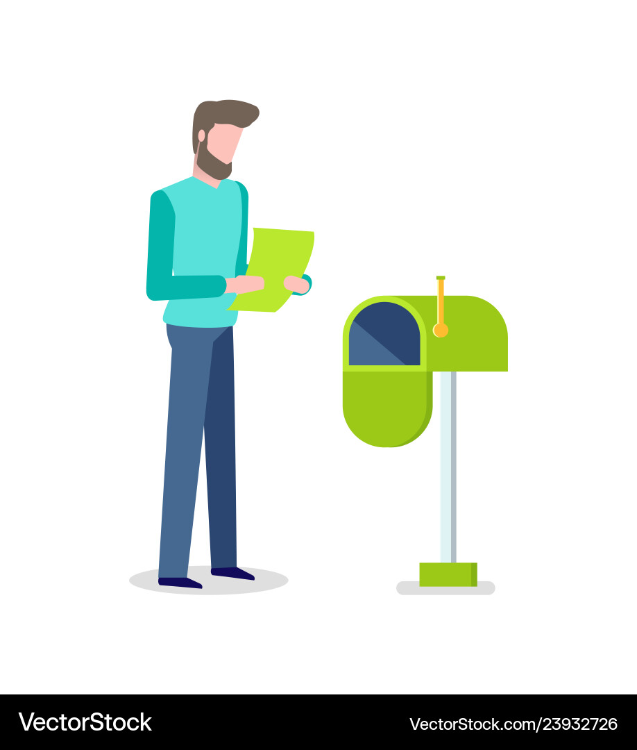Man with letter in hands mailbox for messages vector image