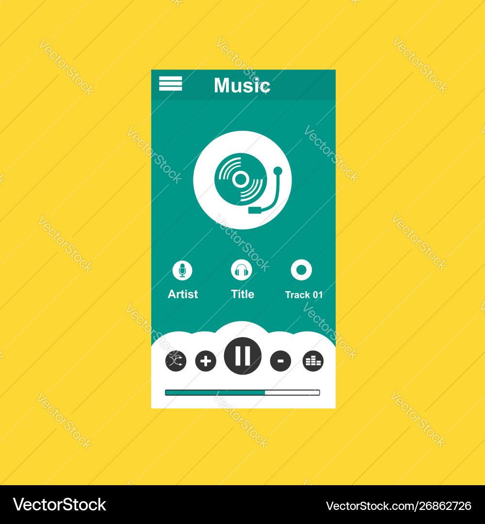 Media player application app template with flat Media player application app template with flat vector image