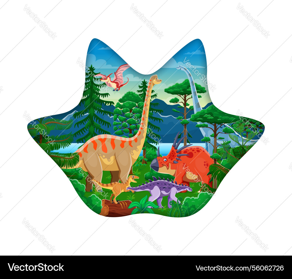 Paper cut dinosaur footprint with jurassic lizards Paper cut dinosaur footprint with jurassic lizards vector image