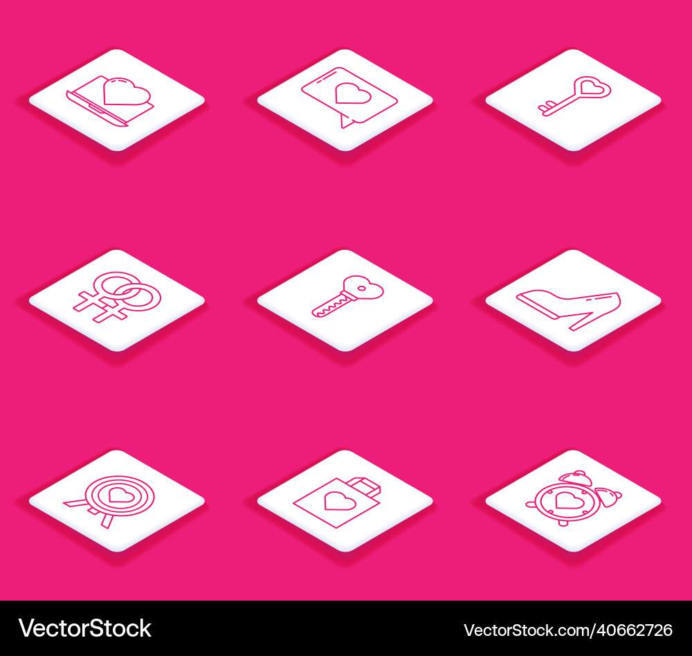 Set line laptop with heart like and key in shape vector image