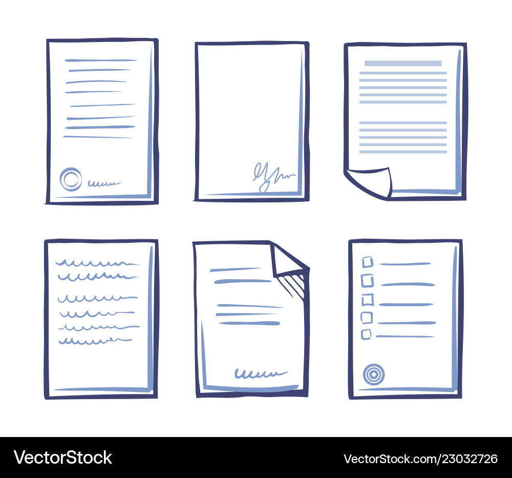Signed contract with text and signature Signed contract with text and signature vector image