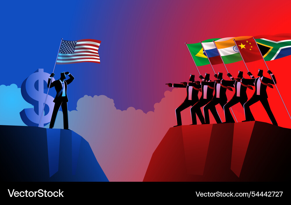 Businessman blue red flag bearer brics usa dollar Businessman blue red flag bearer brics usa dollar vector image