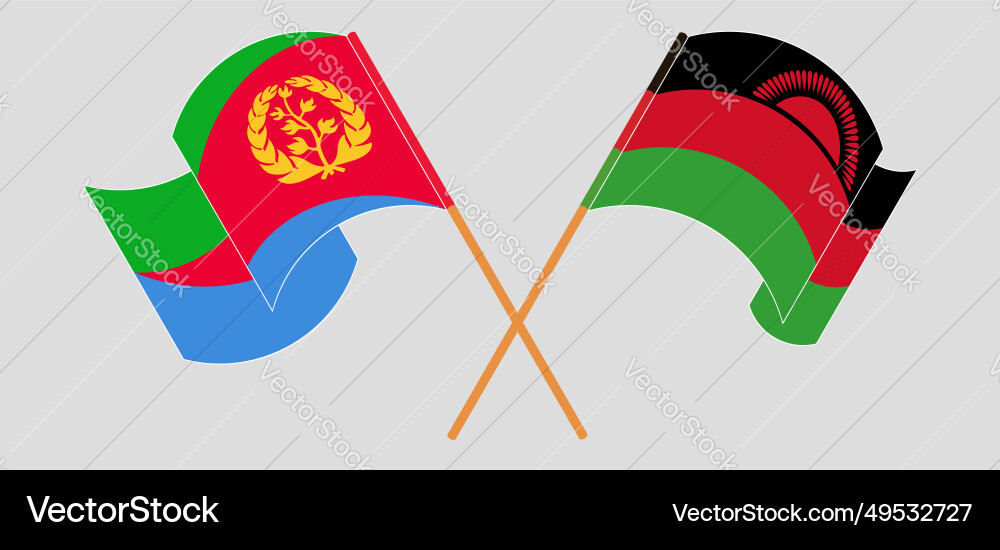 Crossed and waving flags of eritrea malawi Crossed and waving flags of eritrea malawi vector image