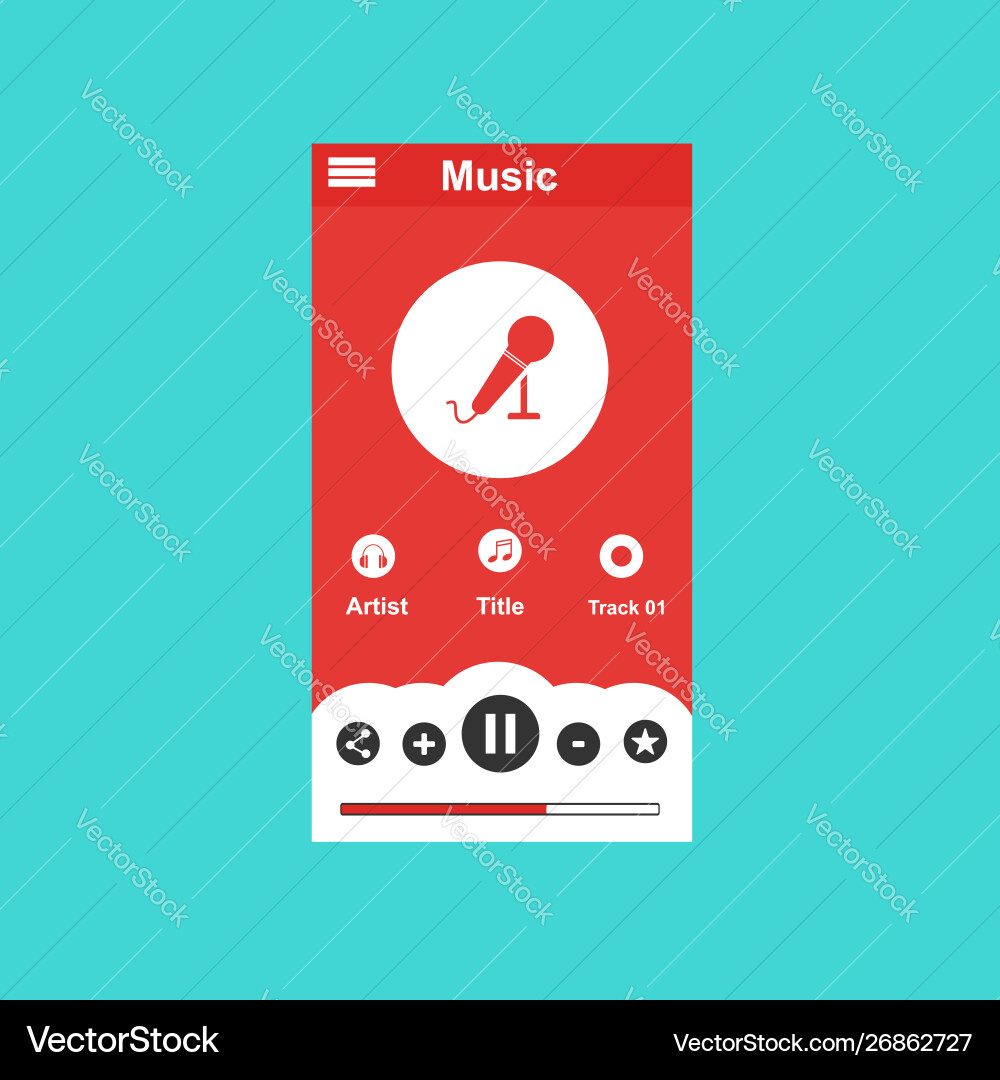 Media player application app template with flat Media player application app template with flat vector image