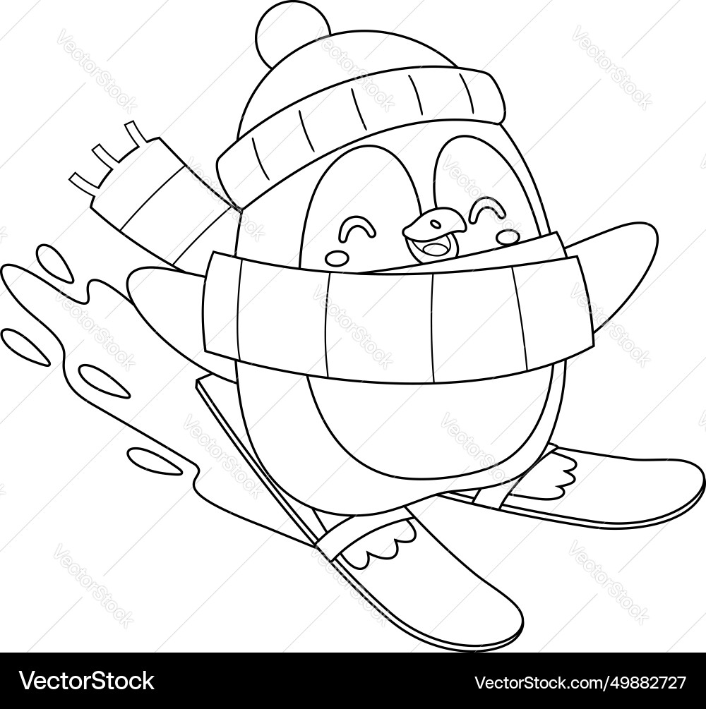 Outlined cute christmas penguin cartoon character Outlined cute christmas penguin cartoon character vector image