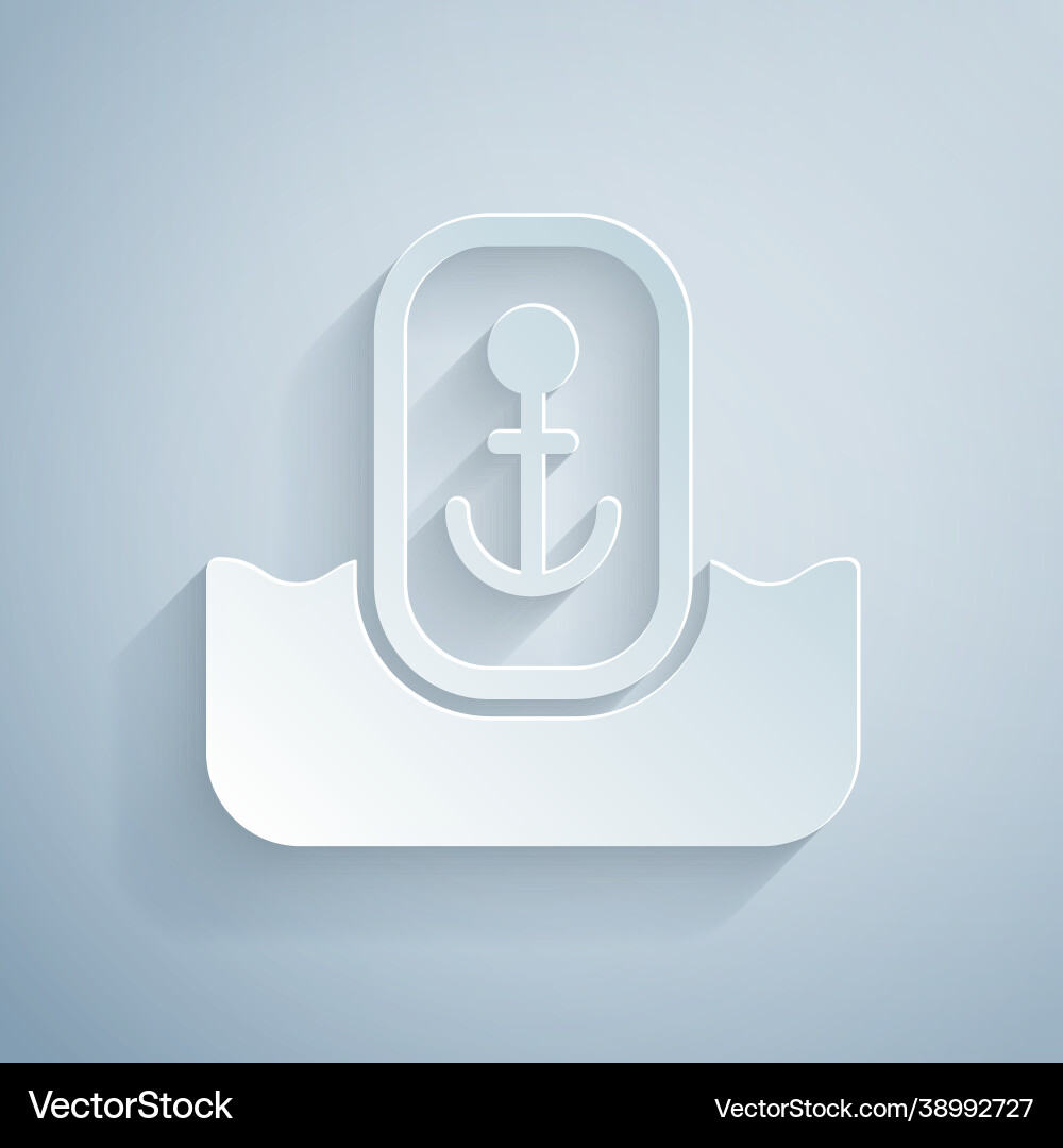 Paper cut map pointer with anchor icon isolated vector image