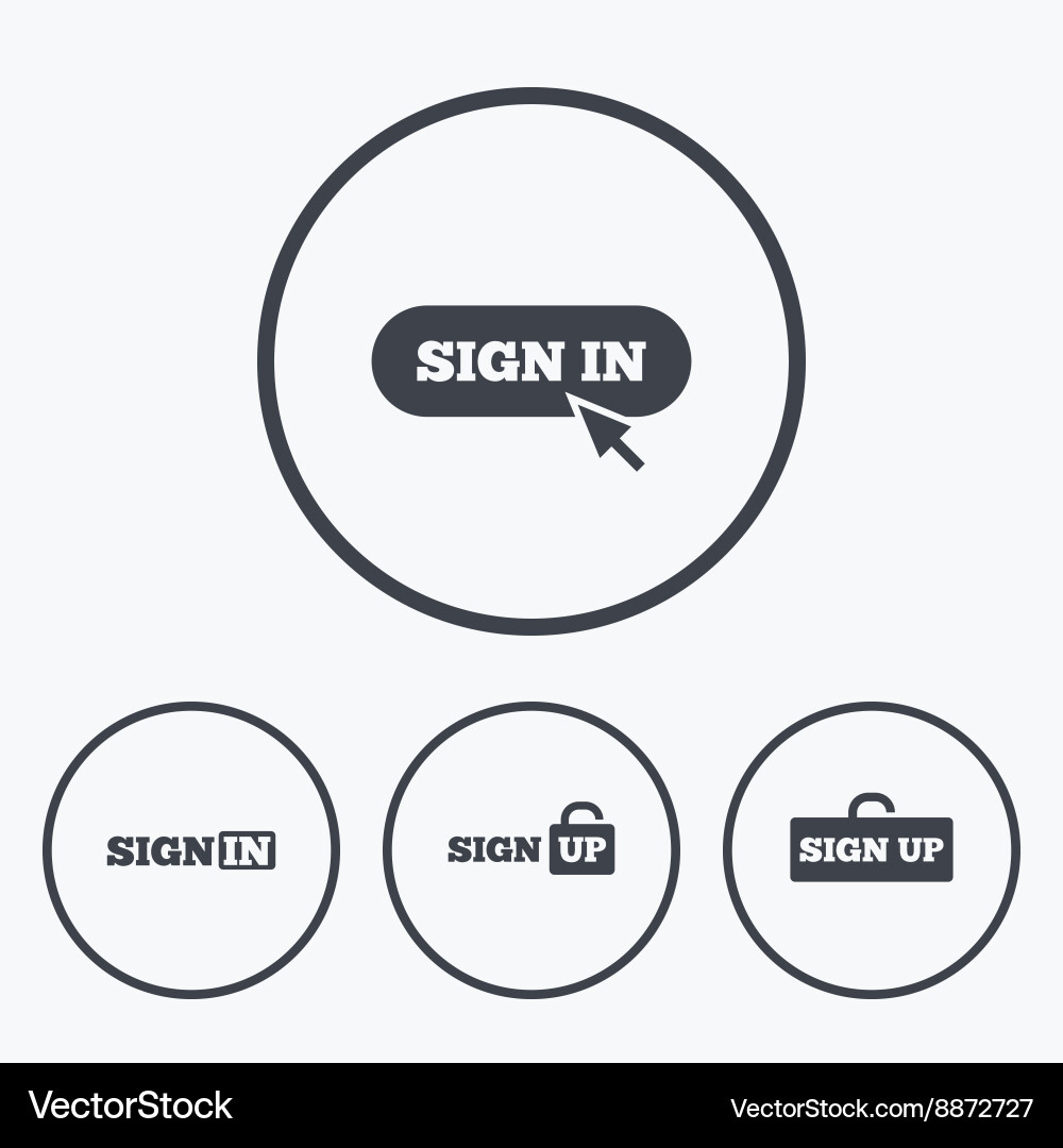 Sign in icons login with arrow hand pointer vector image