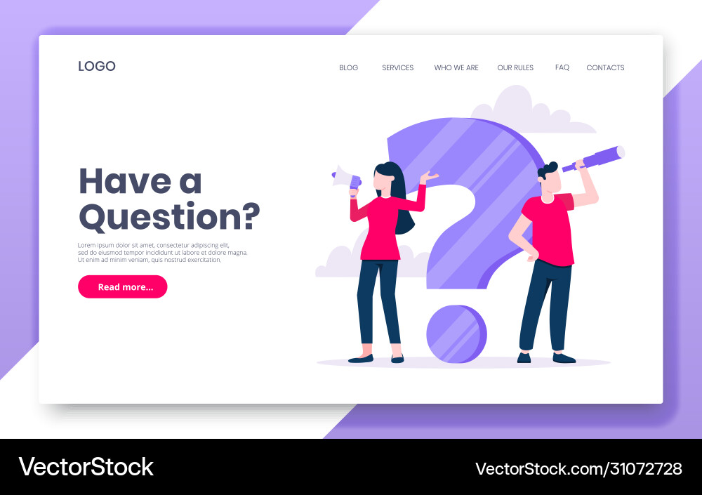 Faq or q and a internet landing page concept web Faq or q and a internet landing page concept web Vector Image