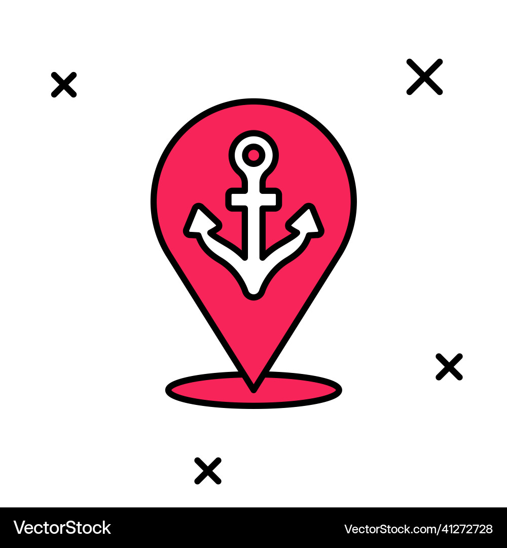 Filled outline map pointer with anchor icon Filled outline map pointer with anchor icon vector image
