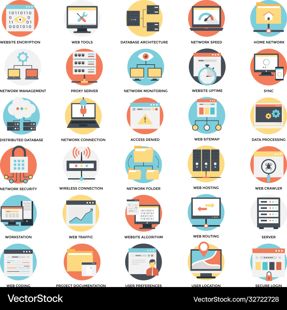 Flat icons set web hosting vector image