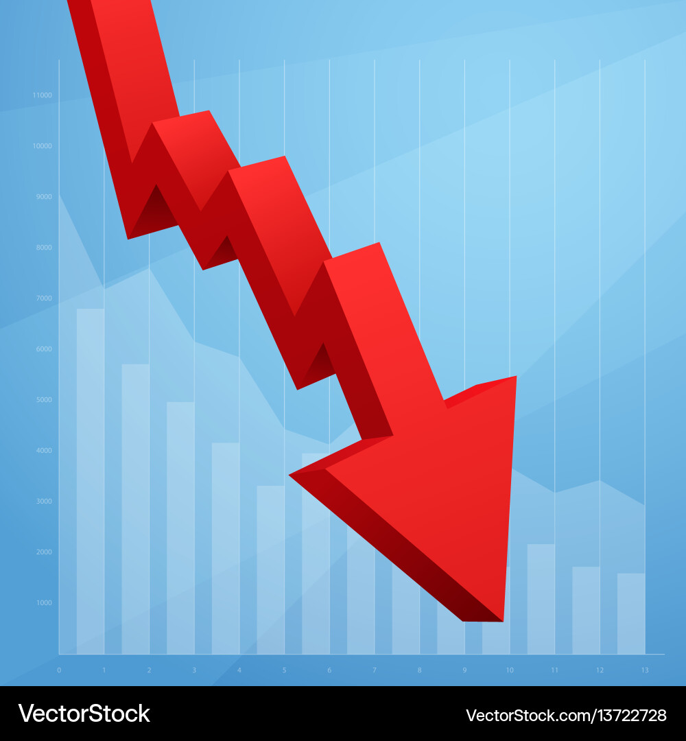 Red arrow graph going down isolated on white Vector Image