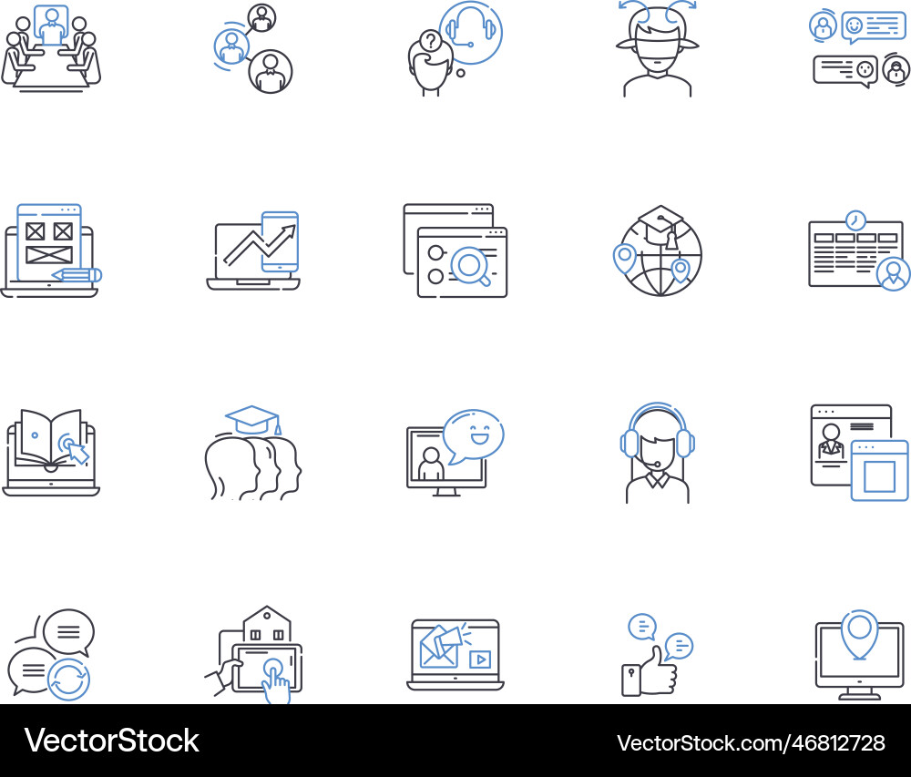 Remote learning line icons collection virtual Remote learning line icons collection virtual vector image