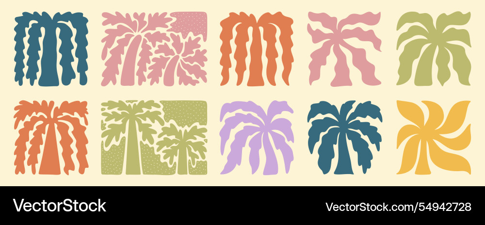 Retro Tropical Palms Art Set Vector Image