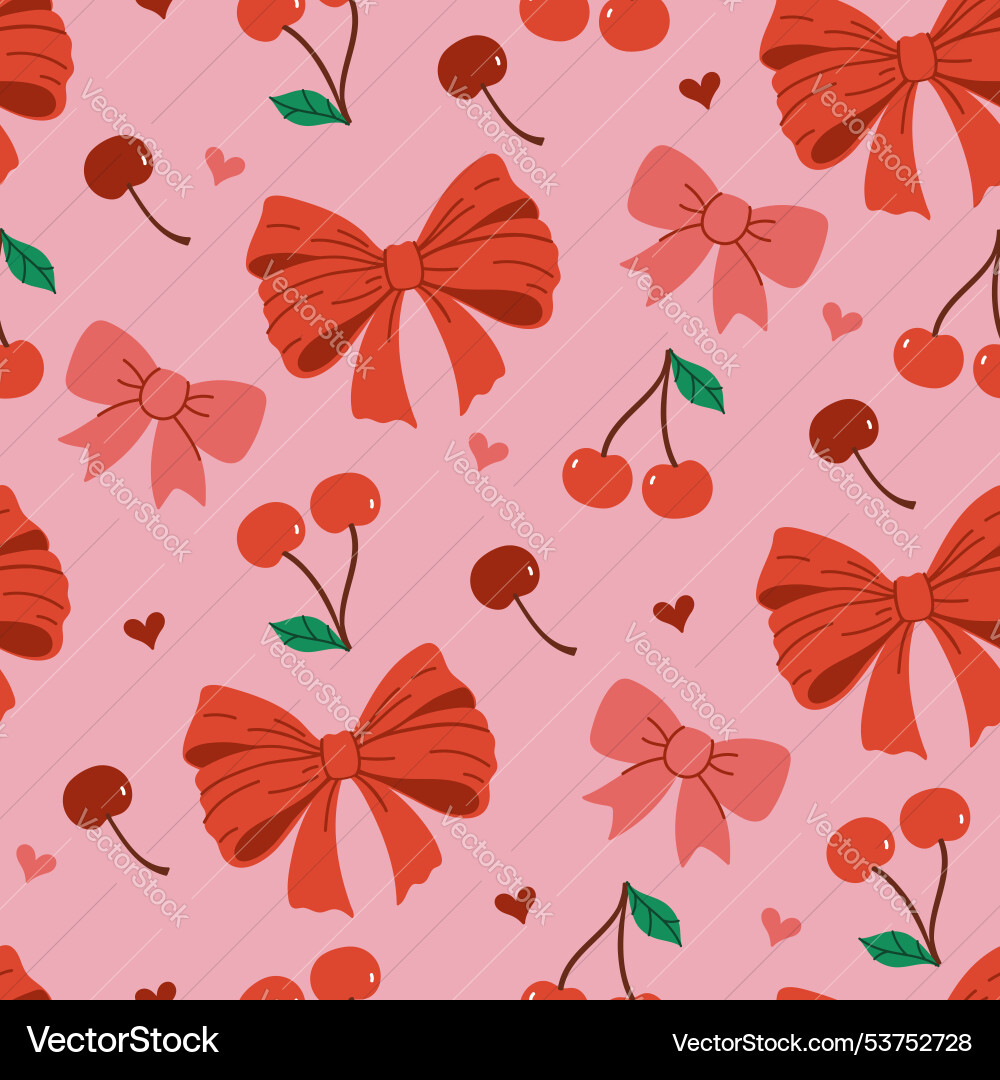 Seamless pattern with cherries and bows image Seamless pattern with cherries and bows image vector image