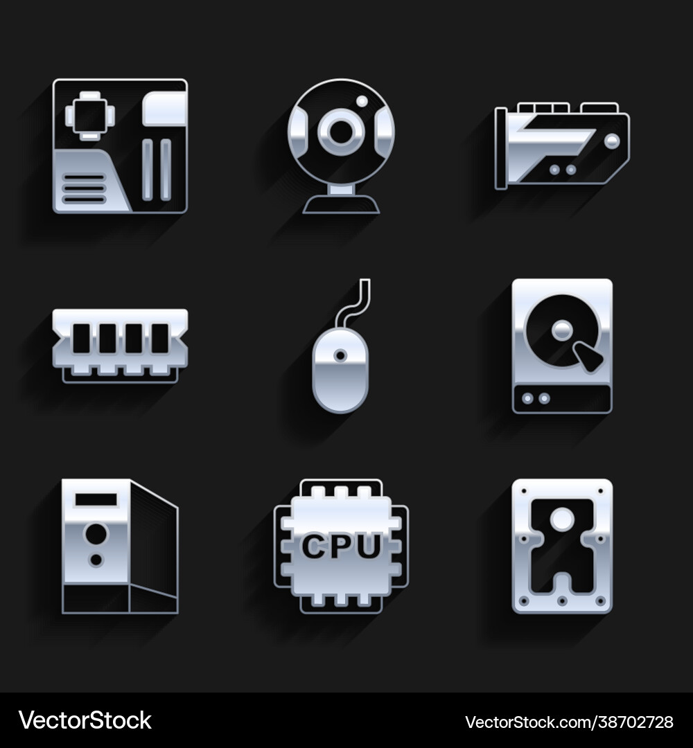 Set computer mouse processor with cpu hard disk Set computer mouse processor with cpu hard disk vector image