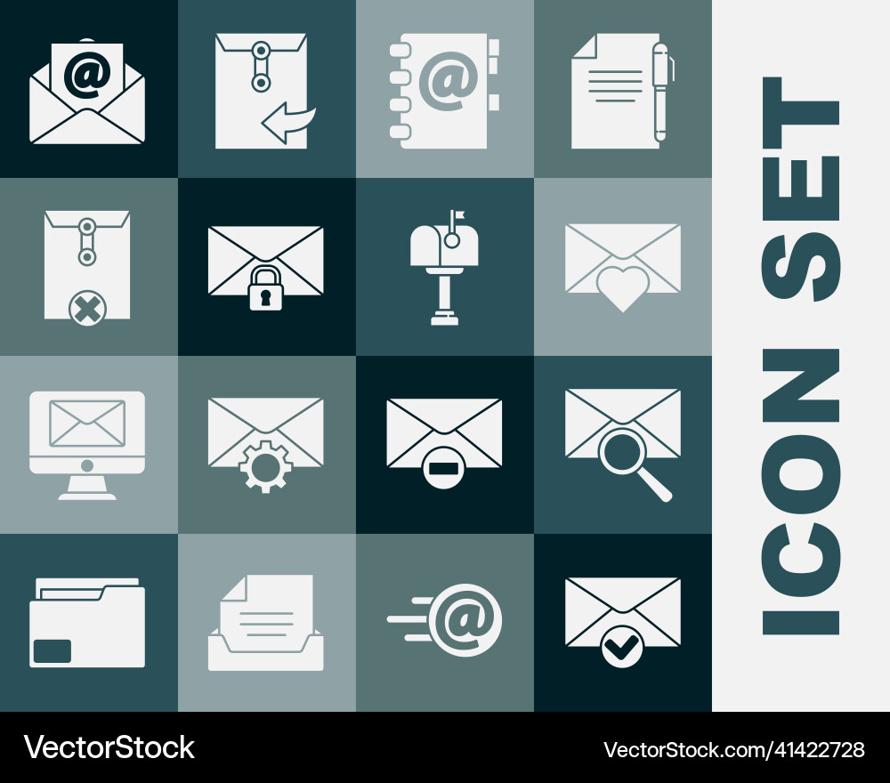 Set envelope and check mark with magnifying glass Set envelope and check mark with magnifying glass vector image