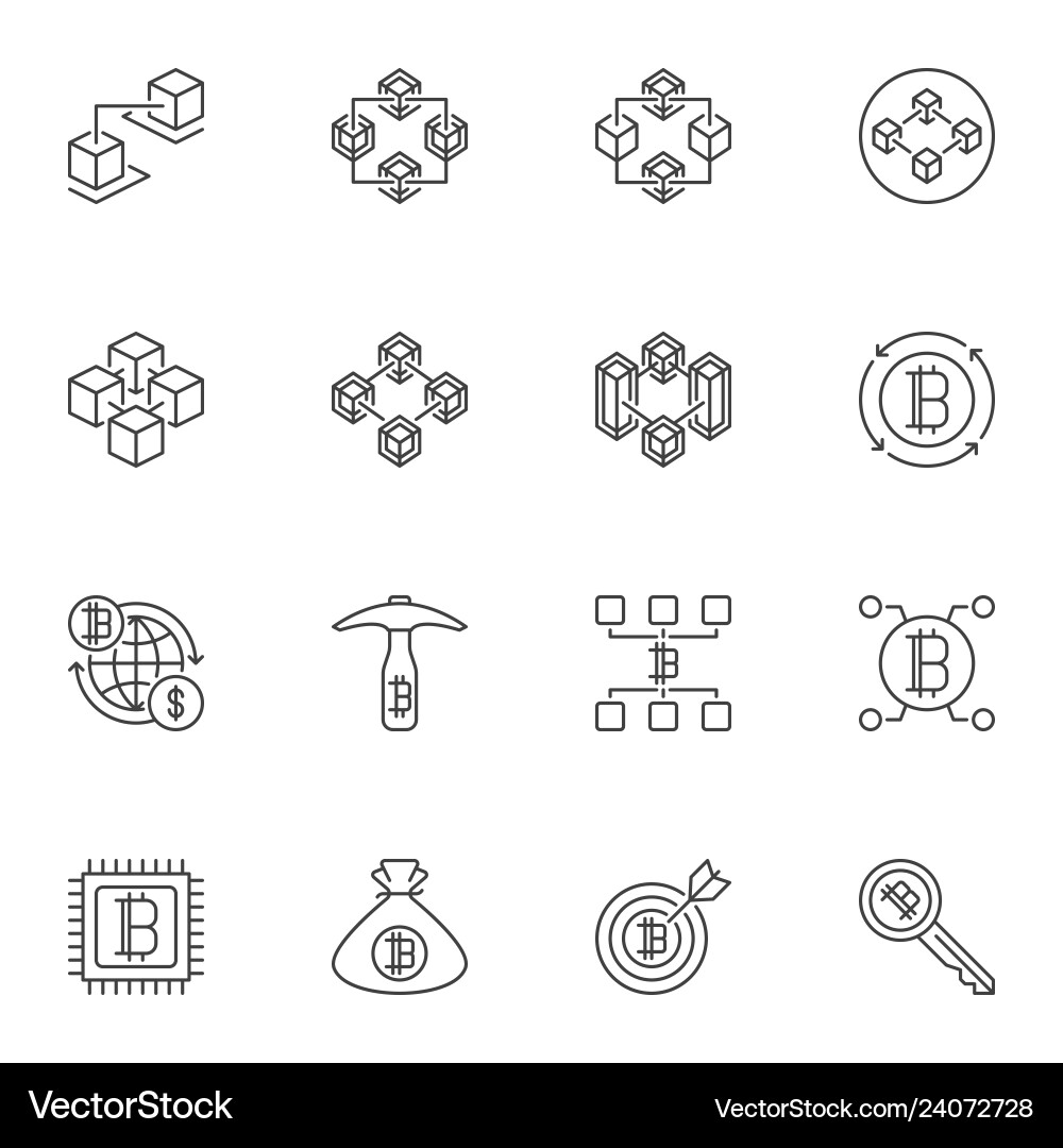 Set of blockchain technology outline icons Set of blockchain technology outline icons vector image