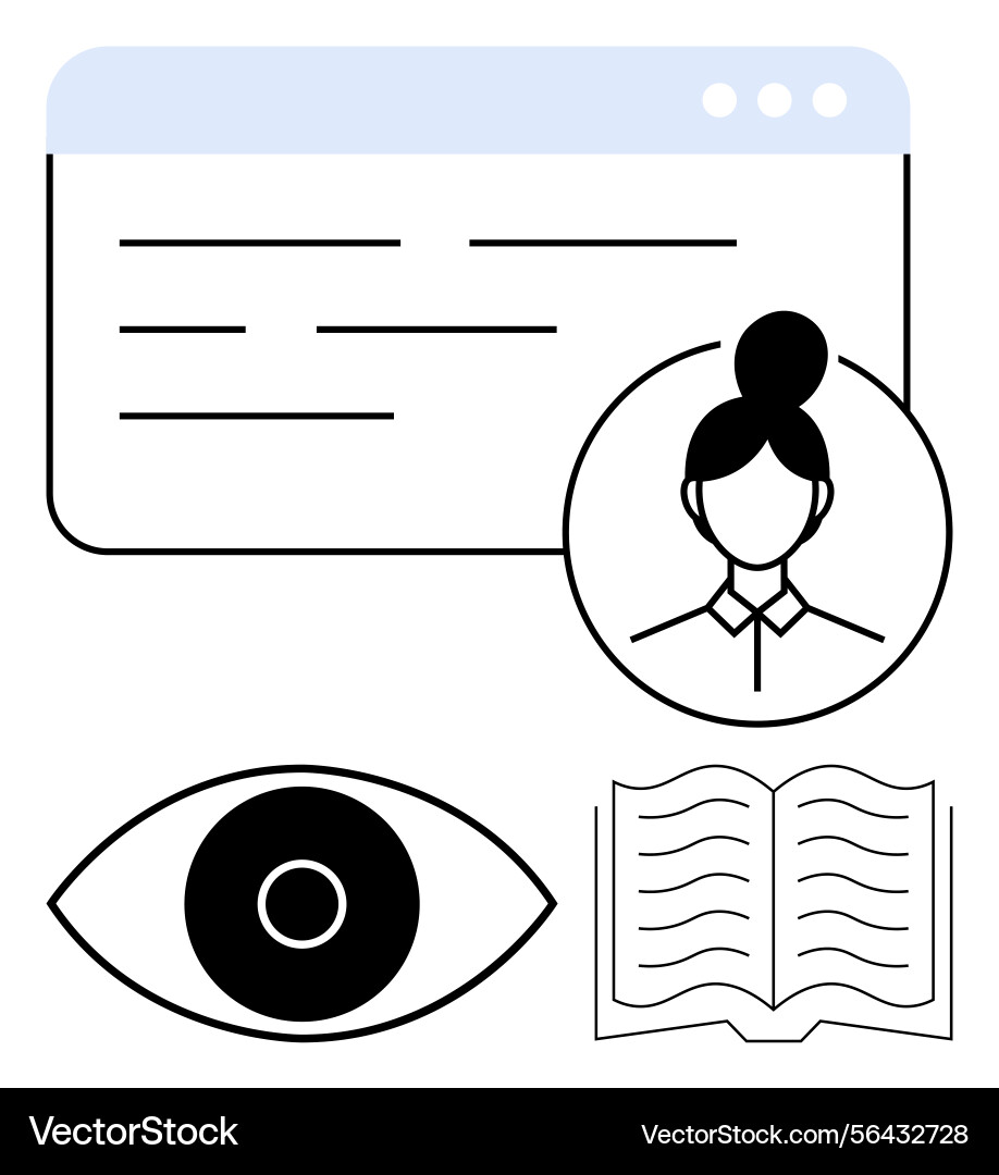 User profile with open book eye symbol and web vector image