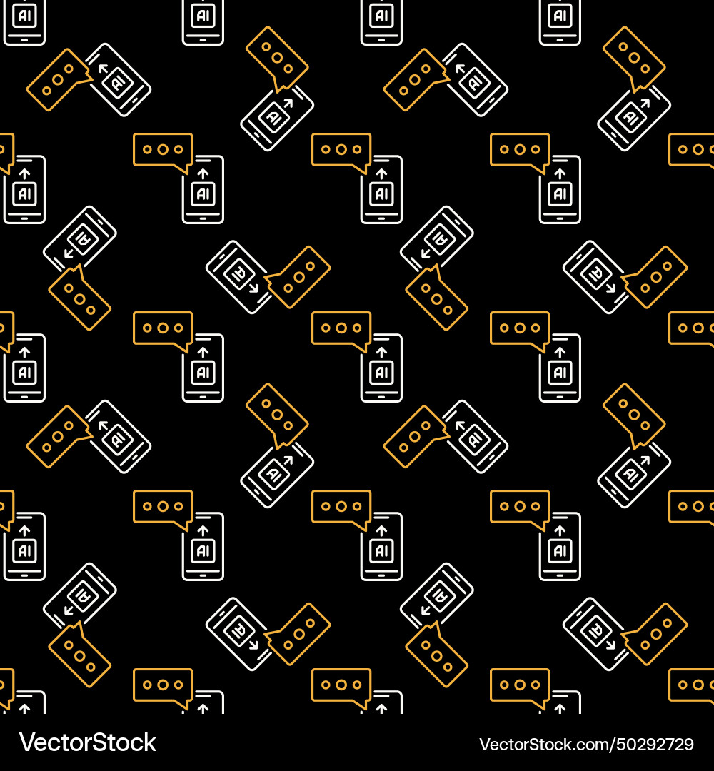 Ai chat on smartphone linear dark seamless pattern Ai chat on smartphone linear dark seamless pattern vector image