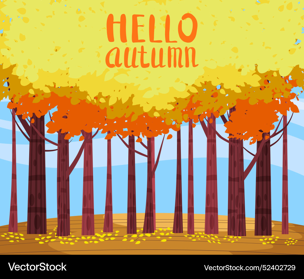 Autumn landscape fall trees with yellow leaves Autumn landscape fall trees with yellow leaves vector image
