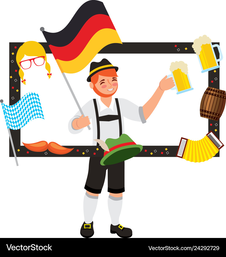 Bayerischer Mann mit Rahmen Bier Flagge Hut Lauf Bayerischer Mann mit Rahmen Bier Flagge Hut Lauf vektorbild